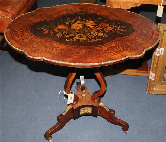 A marquetry inlaid tilt-top tripod table, H.69cm